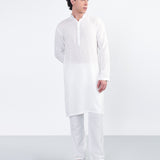 Linen Blend Kurta with Chambray Trim - Vidur