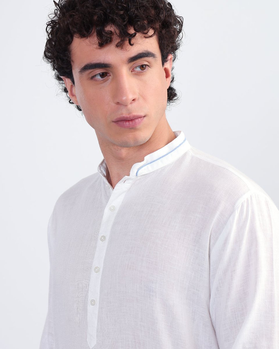 Linen white mandarin full kurta