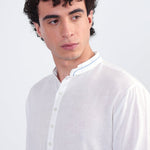 Vidur Mens White Linen Kurta with mandarin collar