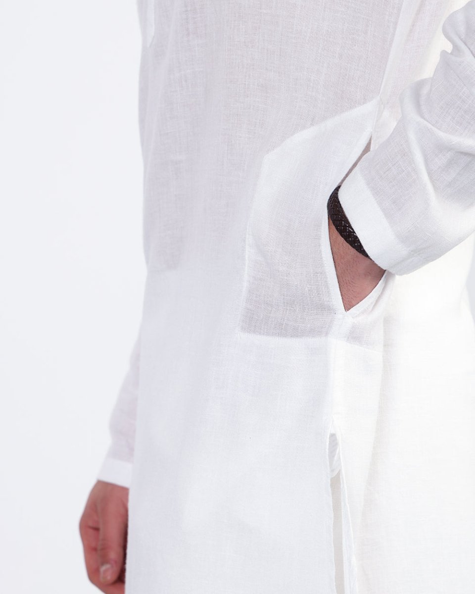 Linen white mandarin full kurta