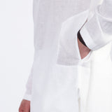 Linen Blend Kurta with Chambray Trim - Vidur