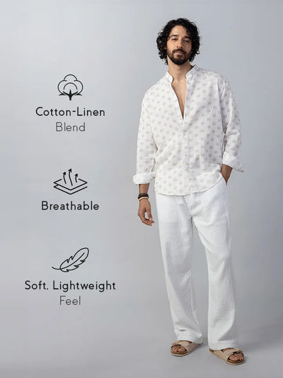 Coastline White Cotton Linen Shirt fabric qualities
