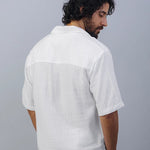 Cuban collar double fabric cotton half sleeve white shirt - overrule