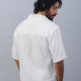 Cuban collar double fabric cotton half sleeve white shirt - overrule