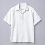 Cuban collar double fabric cotton half sleeve white shirt - overrule