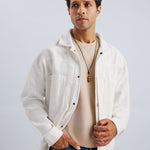 Pinnacle White Woven Cotton Corduroy Jacket
