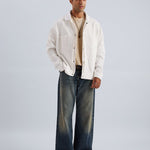 Pinnacle White Woven Cotton Corduroy Jacket