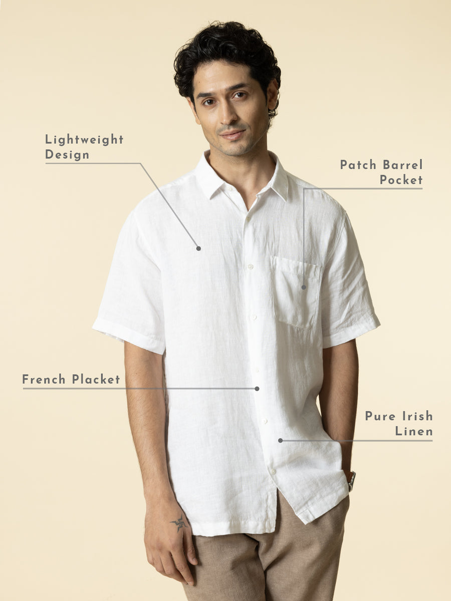 Patch Barrel Pocket Linen White Shirt - Relaxer