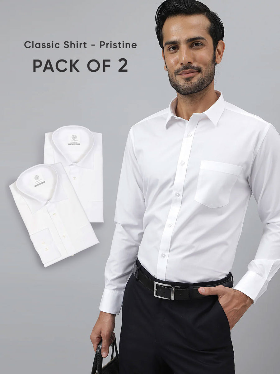 Classic Regular Fit White Shirt - Pristine (Pack of 2)