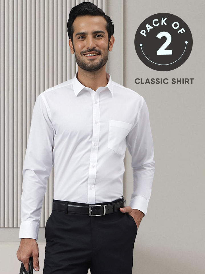 Regular Fit White Shirt - Pristine (Pack of 2)