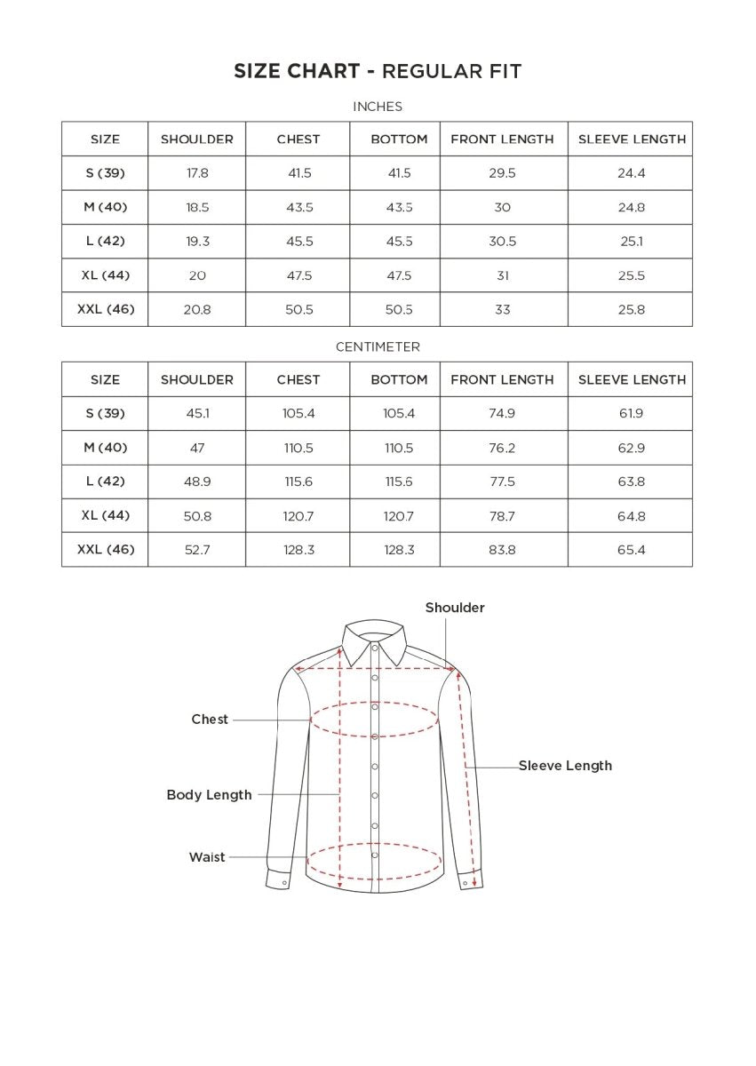 Size chart for Inches