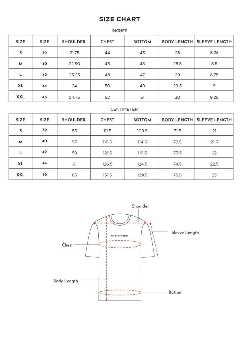 Size chart for Inches