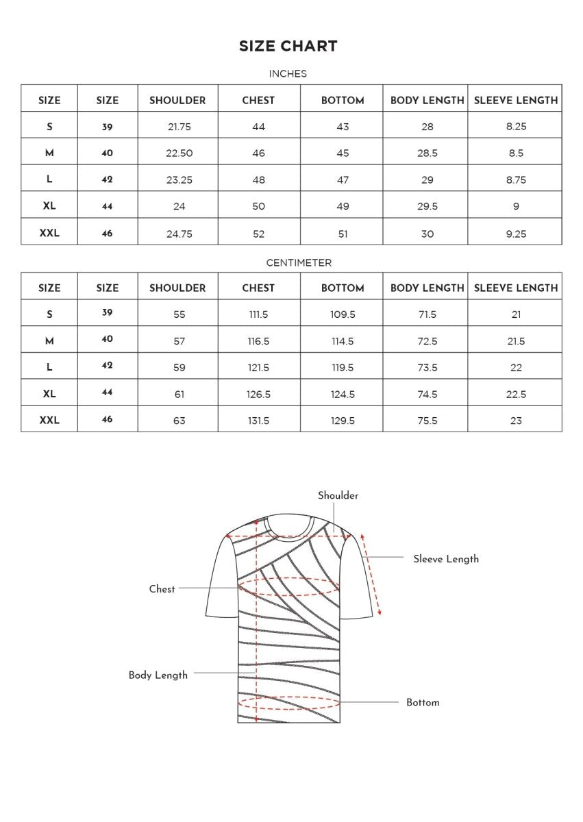 Size chart for Inches