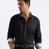 Cotton Satin Stretch Black Party Shirt - Rhythm