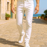 Slim-Fit Stretch Cotton White Jeans - Saunter