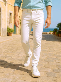 Slim-Fit Stretch Cotton White Jeans - Saunter