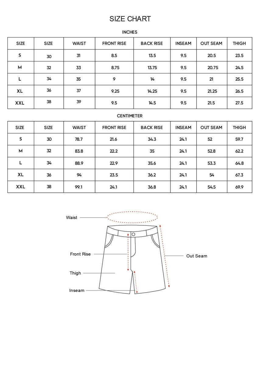 Size chart for Inches