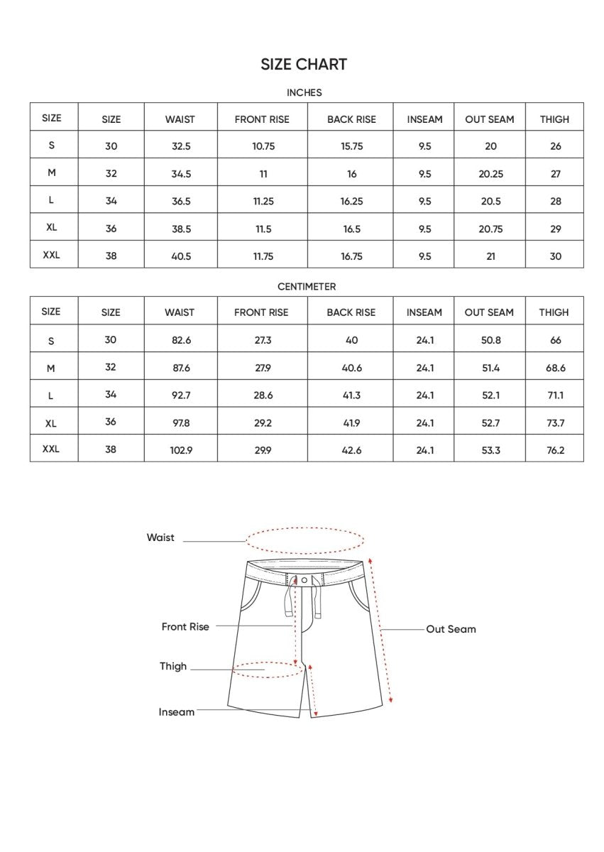 Size chart for Inches