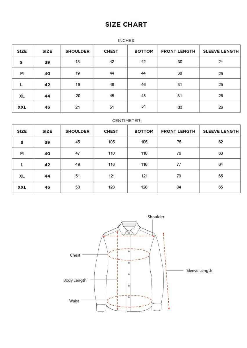 Size chart for Inches
