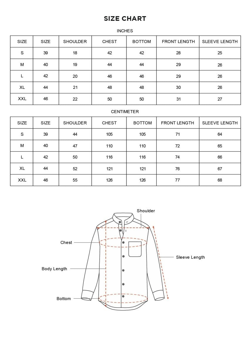 Size chart for Inches
