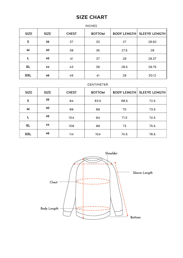 Size chart for Inches