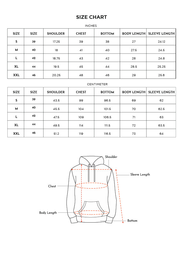 Size chart for Inches