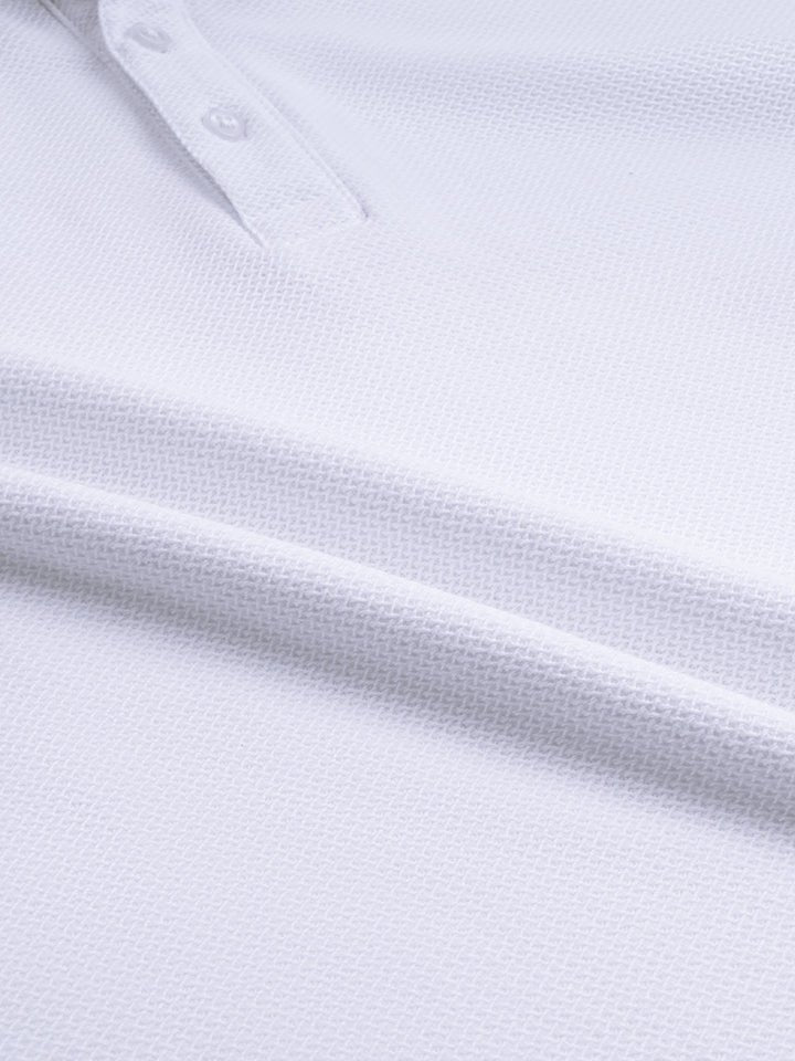 White Knitted Cotton Polo T-Shirt - Stallion 