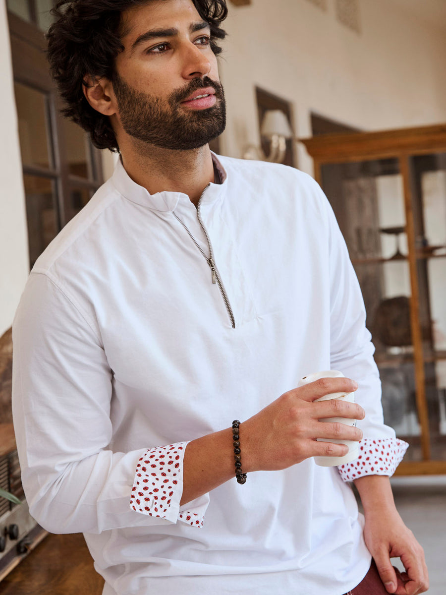 Poppy Print Oxford Weave White Shirt - Zipping