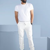 Men's White Stretch Cotton Joggers pant Voyager