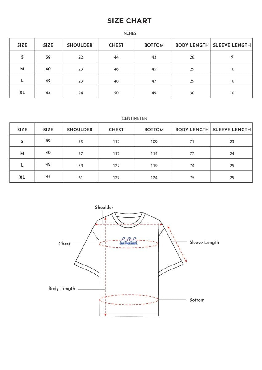 Size chart for Inches