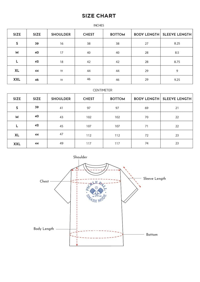 Size chart for Inches