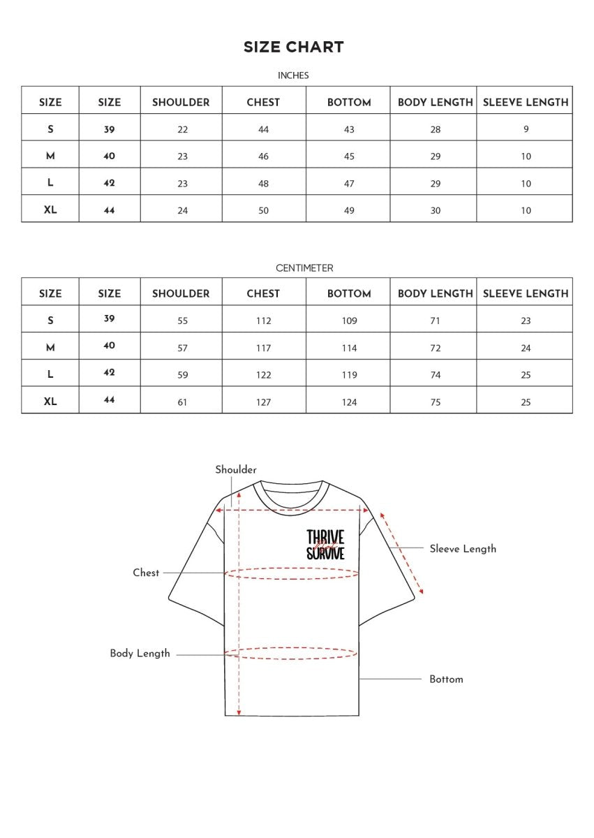 Size chart for Inches