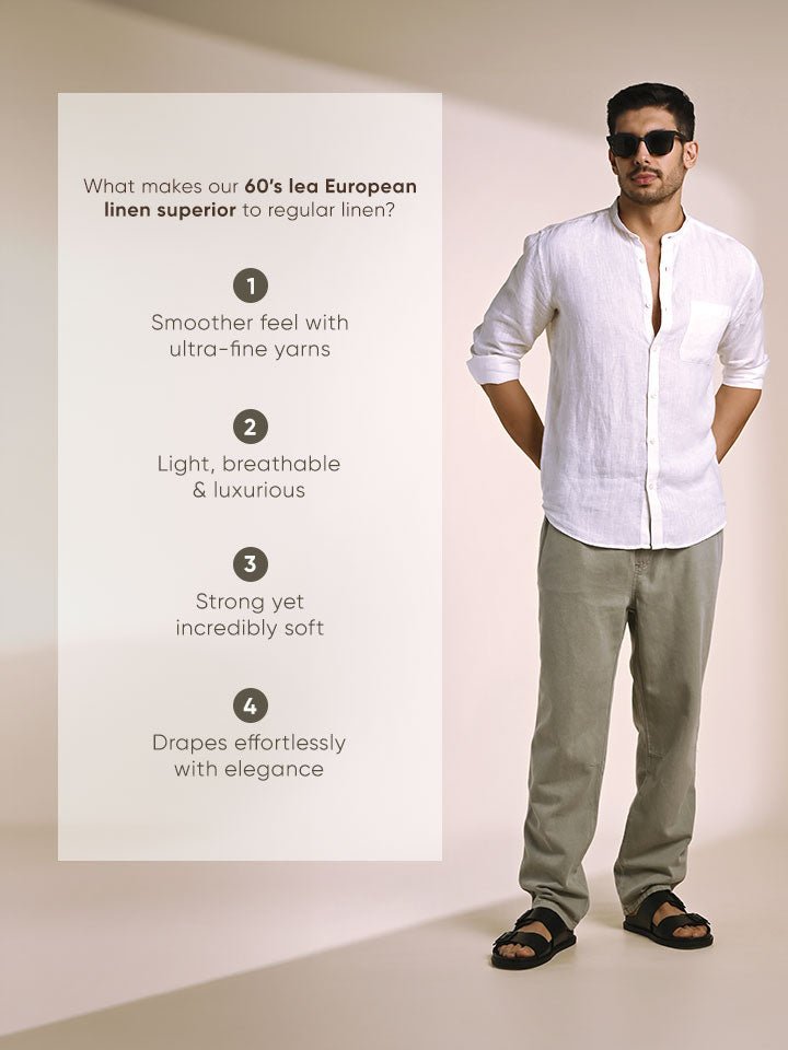 Linen white full sleeve Mandarin collar shirt - Zen
