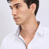 Cotton Satin Stretch White Party Shirt - Zest