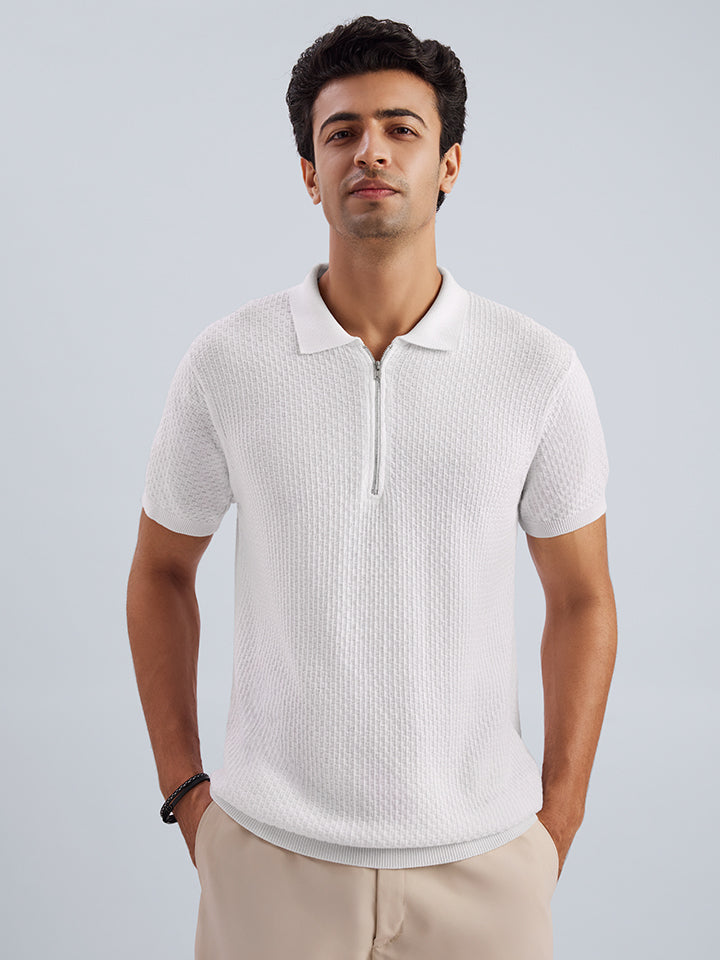 Knitted Zipper T-shirt - Zipped Cream