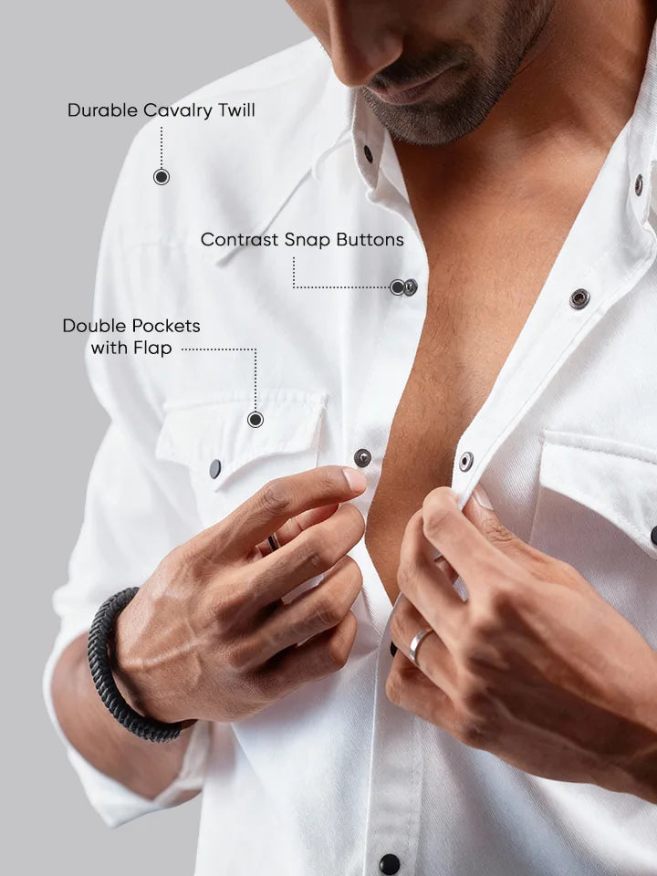 Caravan - Rana's White Cotton Twill Contrast Button Shirt