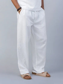 Flow White Textured 100% Cotton Pants