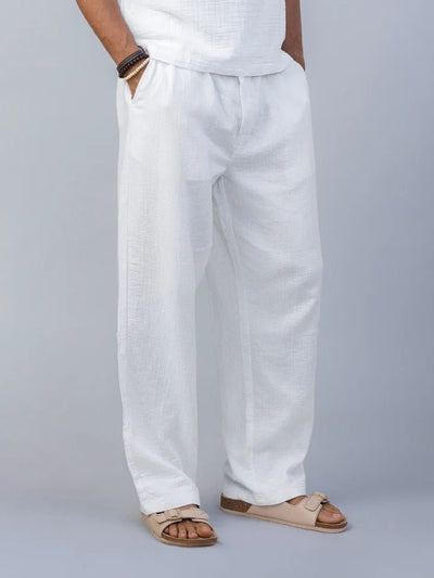 Flow White Textured 100% Cotton Pants