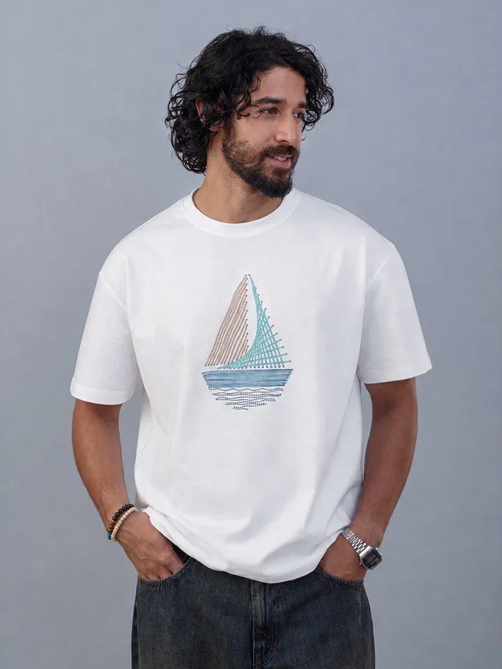 Windward 100% Cotton White Graphic T-Shirt
