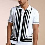 Black & white knitted polo T-shirt – stylish cotton knitwear - Gridlock