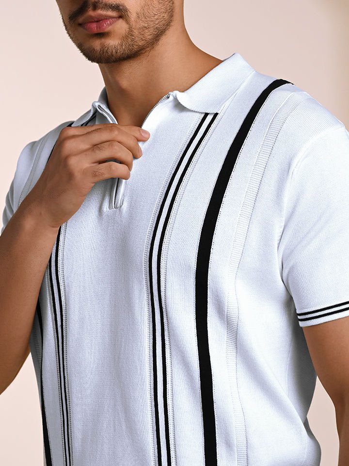 Black & white knitted polo T-shirt – stylish cotton knitwear