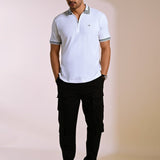 Quarter Zip White Polo T-shirt - Falcon