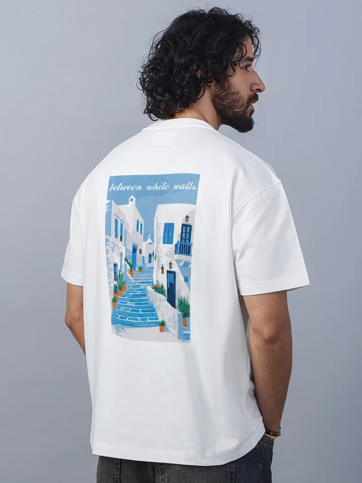 Postcard White Oversized Cotton Graphic Tee