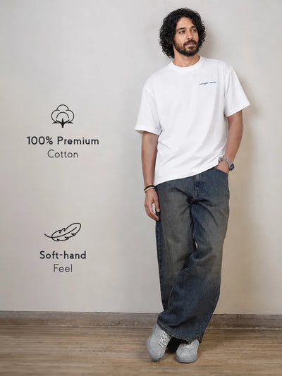 Postcard White Oversized Cotton Graphic Tee - premium cotton