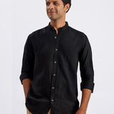 Ash 100% European Linen Mandarin Black Shirt