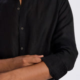 Ash 100% European Linen Mandarin Black Shirt