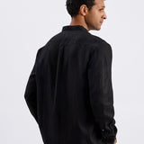 Ash 100% European Linen Mandarin Black Shirt