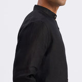 Ash 100% European Linen Mandarin Black Shirt