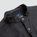 Ash 100% European Linen Mandarin Black Shirt
