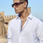 Amalfi Linen white Shirt - Full Sleeve with breathable linen-rich blend